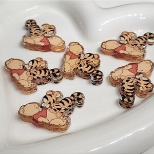 Focal Bead Acrylic 2 Pc Bear Tiger Beaded Pen Keychain Crafts Double Sided